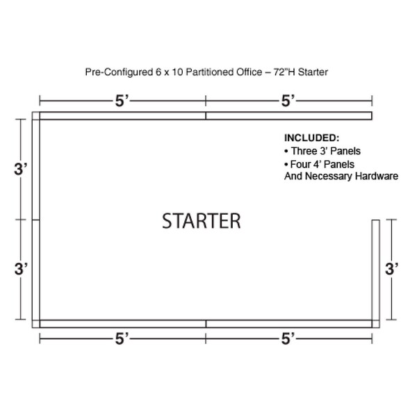 Interion By Global Industrial 120 in D X 72 in H, 72 in W X Fabric Panels / Wood Frame / Steel Connectors, Gray 236626GY - main